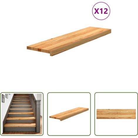 Peldaños de madera -  Peldaños de escalera 12 uds madera maciza roble marrón claro
