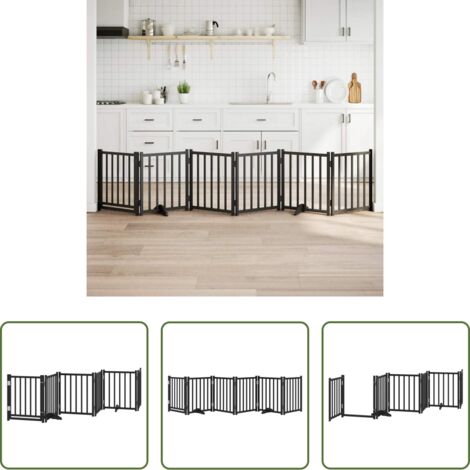 Puerta plegable para perros -  Puerta de perros plegable 6 paneles madera abeto negra 300 cm