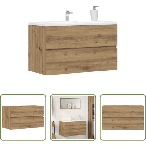 Mueble de baño -  Mueble de lavabo madera ingeniería roble artisian 90x38,5x45 cm