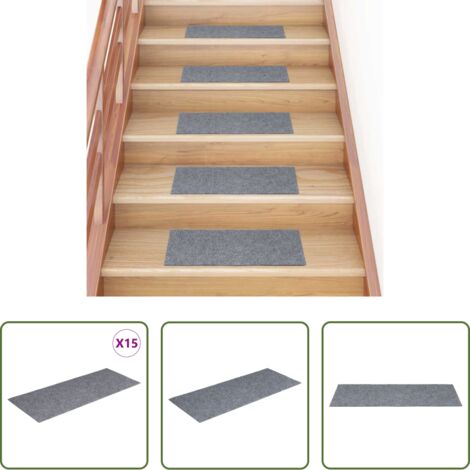 Tapetes para escaleras -  Felpudos autoadhesivos para escaleras, 15 unidades, 60 x 25 cm, gris claro, rectangulares
