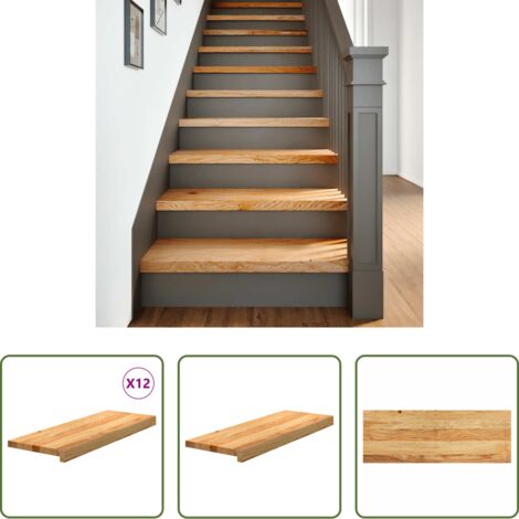 Peldaños de madera -  Peldaños de escalera 12 uds madera maciza roble marrón claro