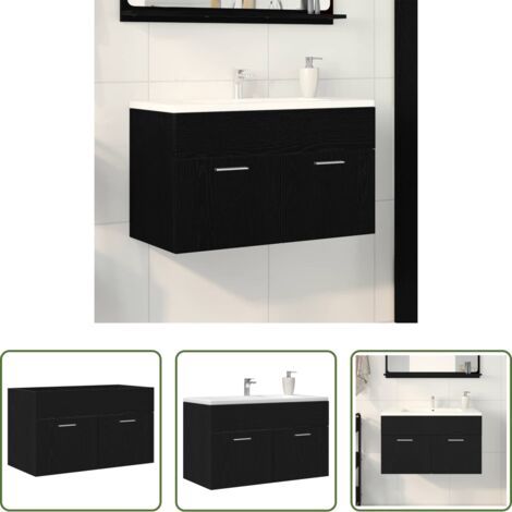 Mueble de lavabo -  Mueble de lavabo con puerta Roble Negro Madera de ingeniería