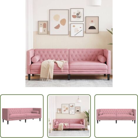 Sofá de 3 plazas -  Sofá Chesterfield 3 plazas con cojines terciopelo rosa