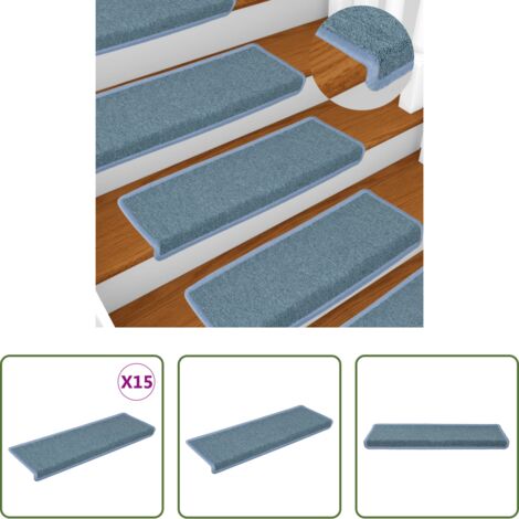 Alfombras antideslizantes -  Alfombrillas para escaleras 15 unidades 65x21x4 cm Azul Mar Borde Rectangular