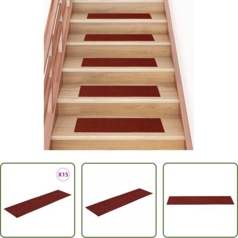 Tapetes para escaleras -  Felpudos autoadhesivos para escaleras, 15 unidades, 76 x 20 cm, color burdeos, rectangulares