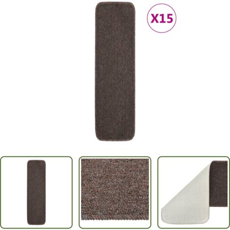vidaXL Alfombras decorativas -  Alfombrillas de escalera 15 uds marrón rectangular 75x20 cm