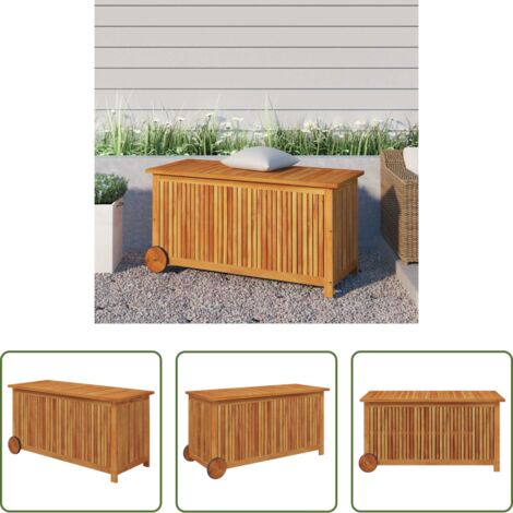 vidaXL Muebles de jardín - Caja de almacenaje de jardín ruedas acacia maciza 113x50x58 cm
