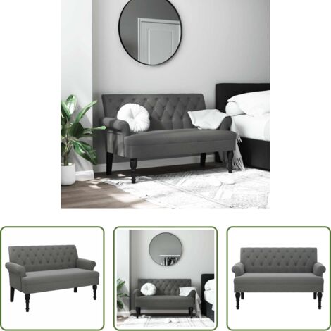 Banco de tela -  Banco con respaldo Tela Gris Oscuro 120x62x75,5 cm