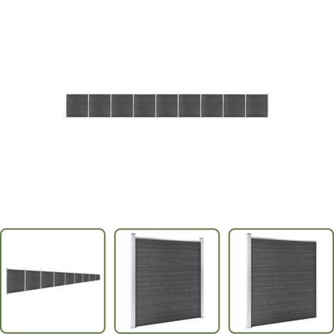 vidaXL Valla de madera y plástico -  Juego de paneles de valla WPC negro 1564x186 cm