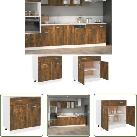 Mueble cocina -  Mueble bajo con cajón "Lyon" roble ahumado 80x46x81,5 cm Madera de ingeniería
