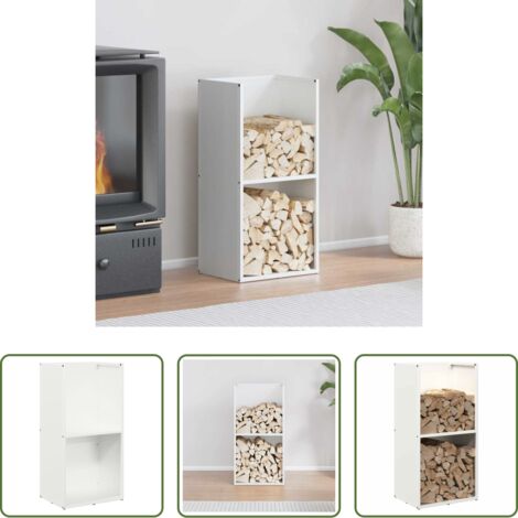 Almacenamiento de leña -  Leñero blanco 40x30x80 cm Acero laminado en frío