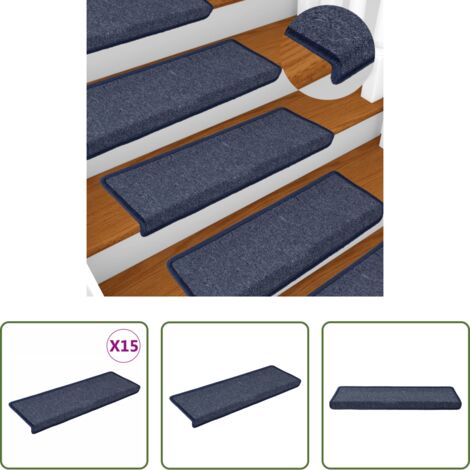 vidaXL Alfombras para escaleras decorativas -  Alfombrillas para escaleras 15 unidades 65x21x4 cm Gris oscuro y azul Borde rectangular