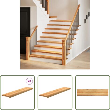 vidaXL Escaleras de roble -  Peldaños de escalera 8 uds madera maciza roble marrón claro