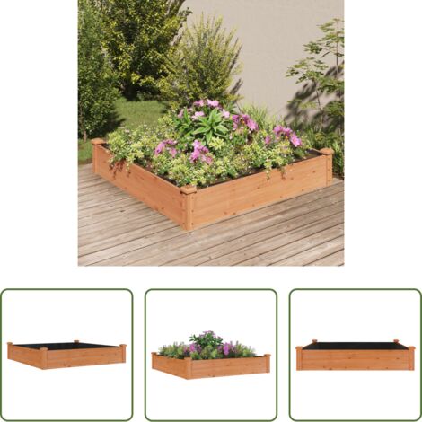 vidaXL Jardinera con forro - Jardinera arriate forro madera maciza abeto marrón 120x120x25cm