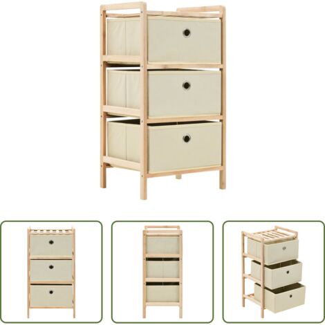 vidaXL Estantería de cedro -  Estantería de almacenaje 3 cestas de tela madera de cedro beige