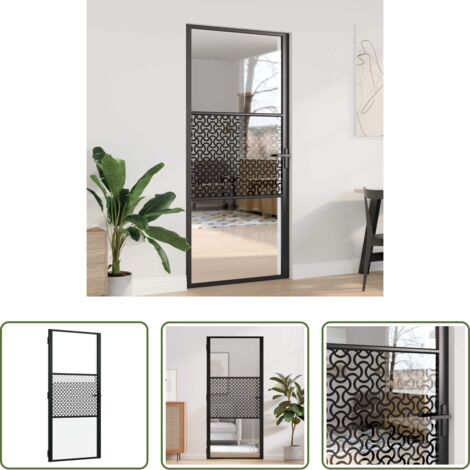 vidaXL Puerta de vidrio montada en marco -  Puerta de Vidrio Calado Negro 76 x 3.5 x 201.5 cm Aluminio