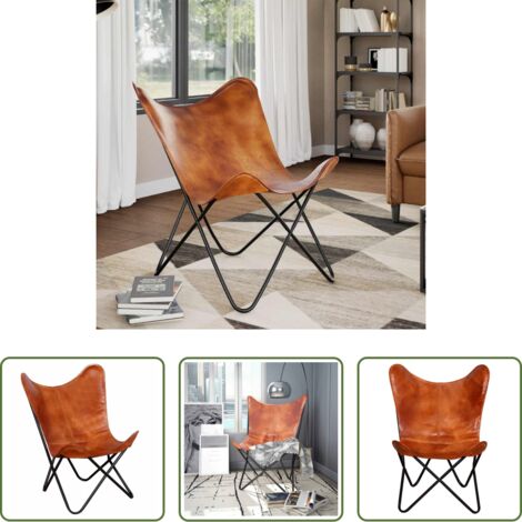 vidaXL Silla ergonómica - Silla Butterfly de cuero auténtico marrón