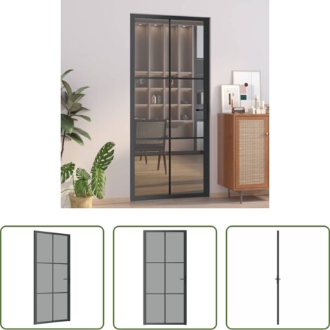 vidaXL Puerta de aluminio -  Puerta interior vidrio EGS y aluminio negro 93x201,5 cm