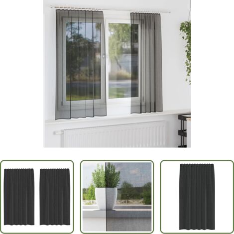 Cortinas semitransparentes -  Cortinas de gasa con bolsillos para varillas 2 uds. negro
