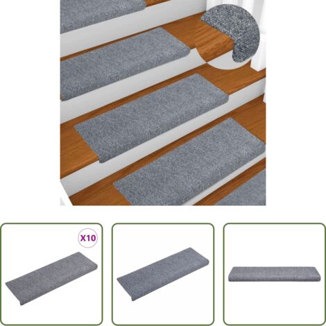 vidaXL Alfombra autoadhesiva -  Felpudos autoadhesivos para escaleras, 10 unidades, 65 x 21 x 4 cm, gris claro, borde rectangular