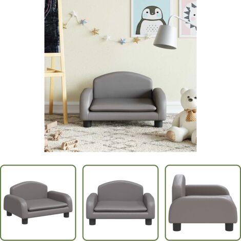 vidaXL Sofá de cuero sintético -  Sofá para niños de cuero sintético gris 50x40x30 cm