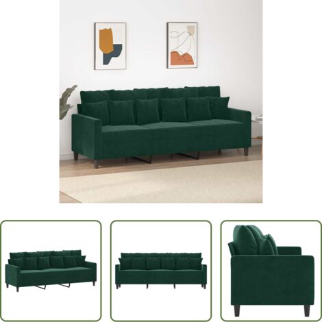 vidaXL Sofá verde oscuro -  Sofá de 3 plazas terciopelo verde oscuro 180 cm