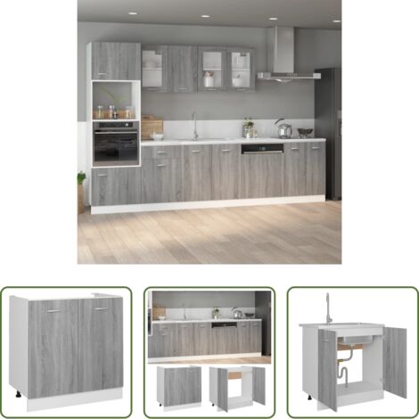 Cocina -  Mueble bajo fregadero "Lyon" gris Sonoma 80x46x81,5 cm madera de ingeniería
