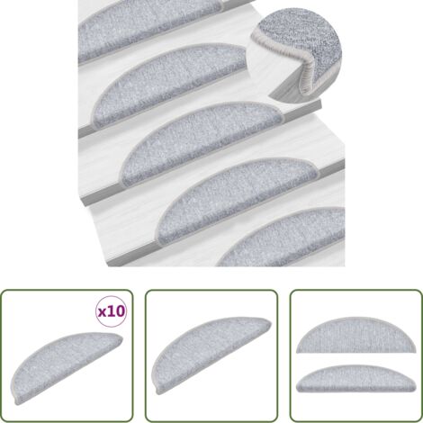 vidaXL Alfombras para escaleras semicirculares -  Felpudos para escaleras (10 unidades, 56 x 17 x 3 cm, gris claro, semicirculares)