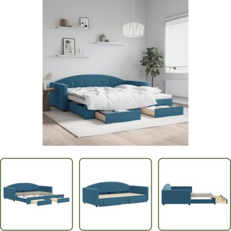 vidaXL Cajones - Sofá cama nido con cajones terciopelo azul 100x200 cm