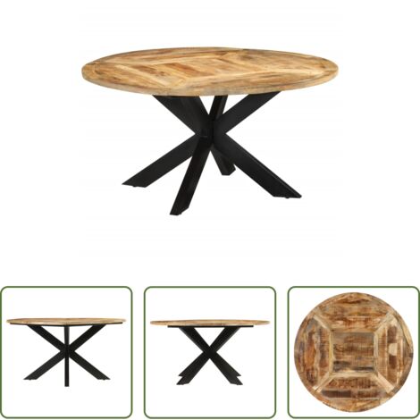 vidaXL Mesa de comedor vintage - Mesa de comedor madera maciza de mango sin tratar Ø150x76 cm