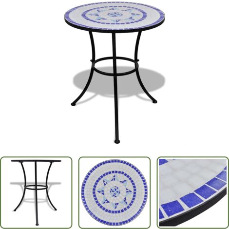 vidaXL Mesa de mosaico -  Mesa de bistro terraza mosaico azul y blanco 60 cm