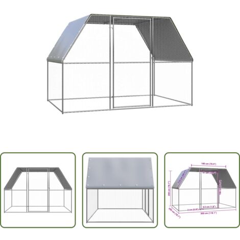 vidaXL Gallinero de acero -  Jaula gallinero de exterior de acero galvanizado 3x2x2 m