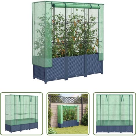 vidaXL Cultivo -  Arriate con cubierta invernadero aspecto ratán 120x40x138 cm