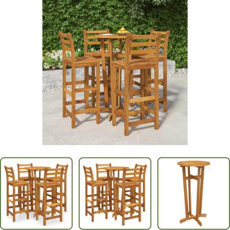 vidaXL Mesa y sillas -  Mesa y taburetes altos de jardín 5 pzas madera maciza acacia