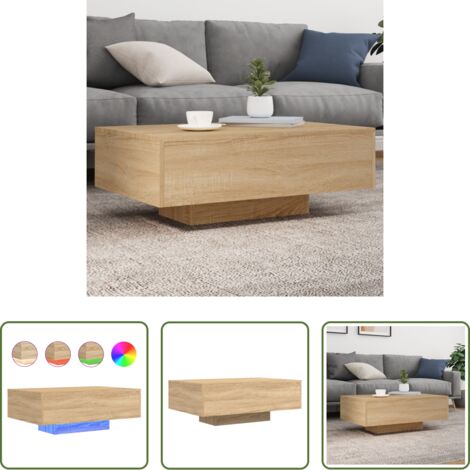 Mesa de centro moderna -  Mesa de centro con luces LED roble Sonoma 85x55x31 cm