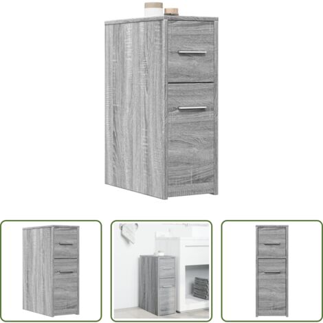 Armario estrecho -  Armario de baño estrecho con ruedas madera gris Sonoma