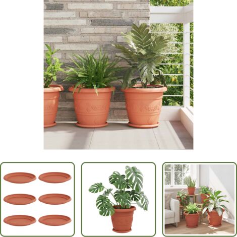 vidaXL Macetas -  Bandeja Redonda para Flores 6 pcs Rojo Ladrillo Ø 23,5 x 2,5 cm