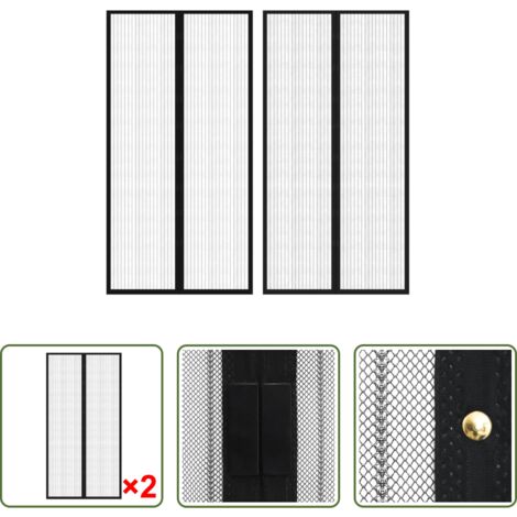vidaXL Cierre automático -  Cortina mosquitera para puerta 2 uds imán negro 210 x 100 cm