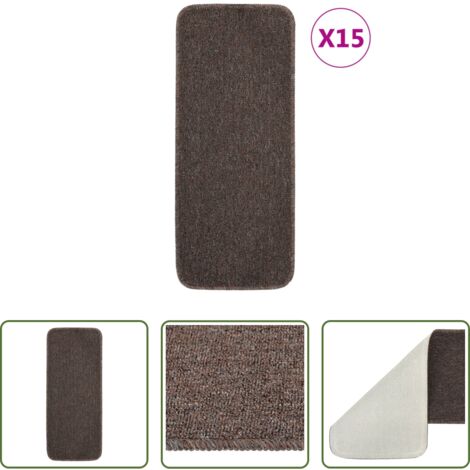 vidaXL Alfombras decorativas -  Alfombrillas de escalera 15 uds marrón rectangular 60x25 cm