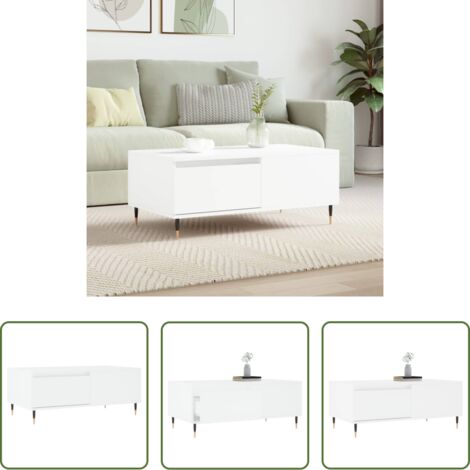vidaXL Mesa de centro blanca -  Mesa de centro madera contrachapada blanco 90x50x36,5 cm