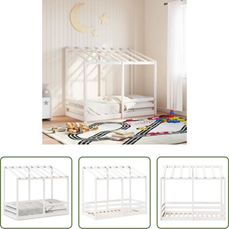 vidaXL Madera maciza -  Cama infantil con techo madera maciza pino blanco 70x140 cm
