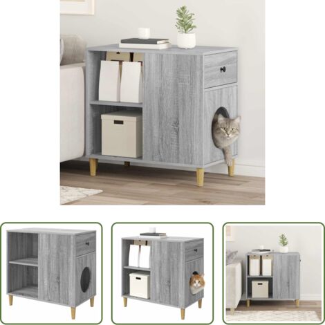 vidaXL Refugio para gatos - Casa para Gatos Gris Sonoma 72 x 42.5 x 70 cm