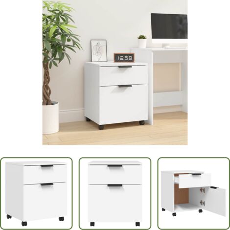 vidaXL Mueble de escritorio -  Archivador con ruedas madera contrachapada blanco 45x38x54 cm