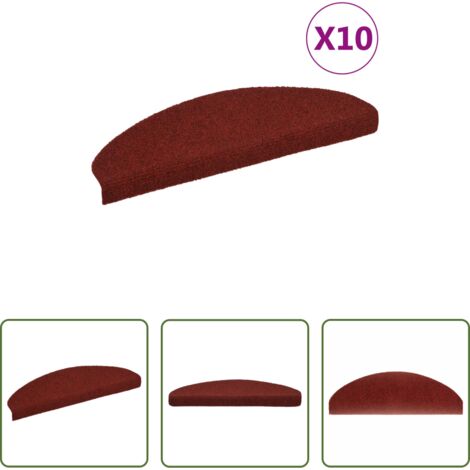vidaXL Felpudo autoadhesivo -  Felpudos autoadhesivos para escaleras, 10 unidades, 65 x 21 x 4 cm, color burdeos, semicirculares, grandes