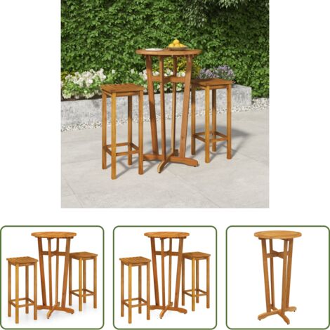 vidaXL Mesa y sillas -  Mesa y taburetes altos de jardín 3 pzas madera maciza acacia