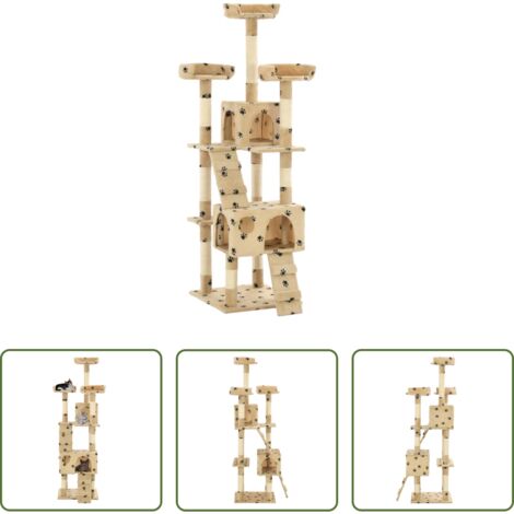 vidaXL Juego para gatos -  Rascador para gatos poste de sisal 170 cm huellas beige
