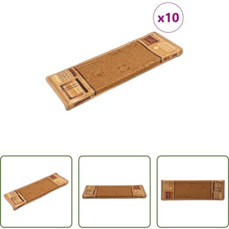 vidaXL Alfombra autoadhesiva -  Alfombrillas de escalera autoadhesivas 10 uds beige 65x21x4 cm