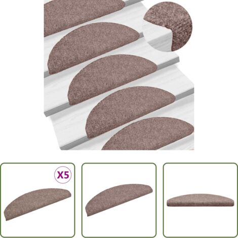 vidaXL Alfombra antideslizante -  Felpudos autoadhesivos para escaleras, 5 unidades, 65 x 21 x 4 cm, marrón claro, semicirculares, grandes