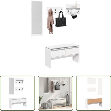 vidaXL Banco de pasillo -  Set de muebles de recibidor 4 pzas madera de ingeniería blanco
