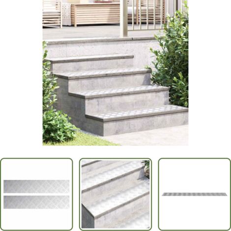 vidaXL Huella de escalera -  Peldaño Rectangular 2 pcs Plateado 100 x 20 cm Aluminio